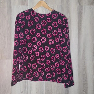 🛍Albert Nipon Vintage Black‎ Pink Silk Floral Long Sleeve Blouse Womens 12